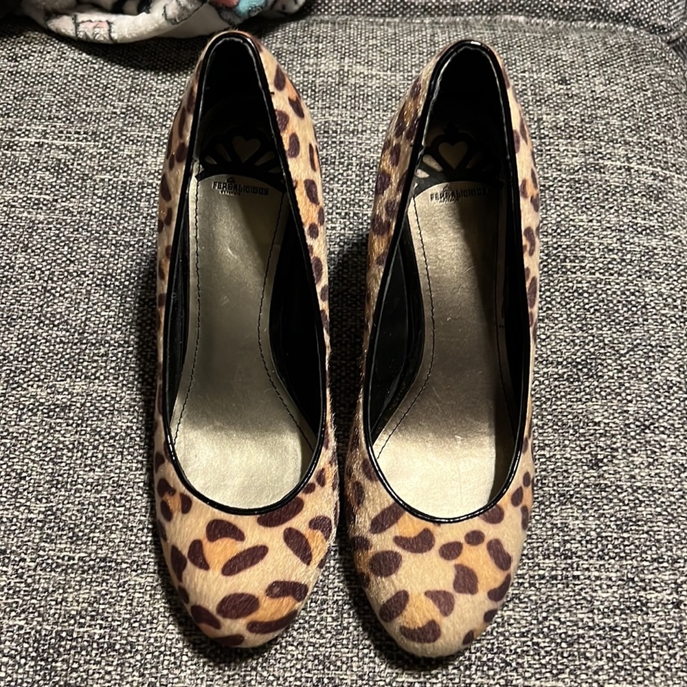 FERGALICIOUS by FERGIE UTOPIA LEOPARD FAUX FUR HEELS